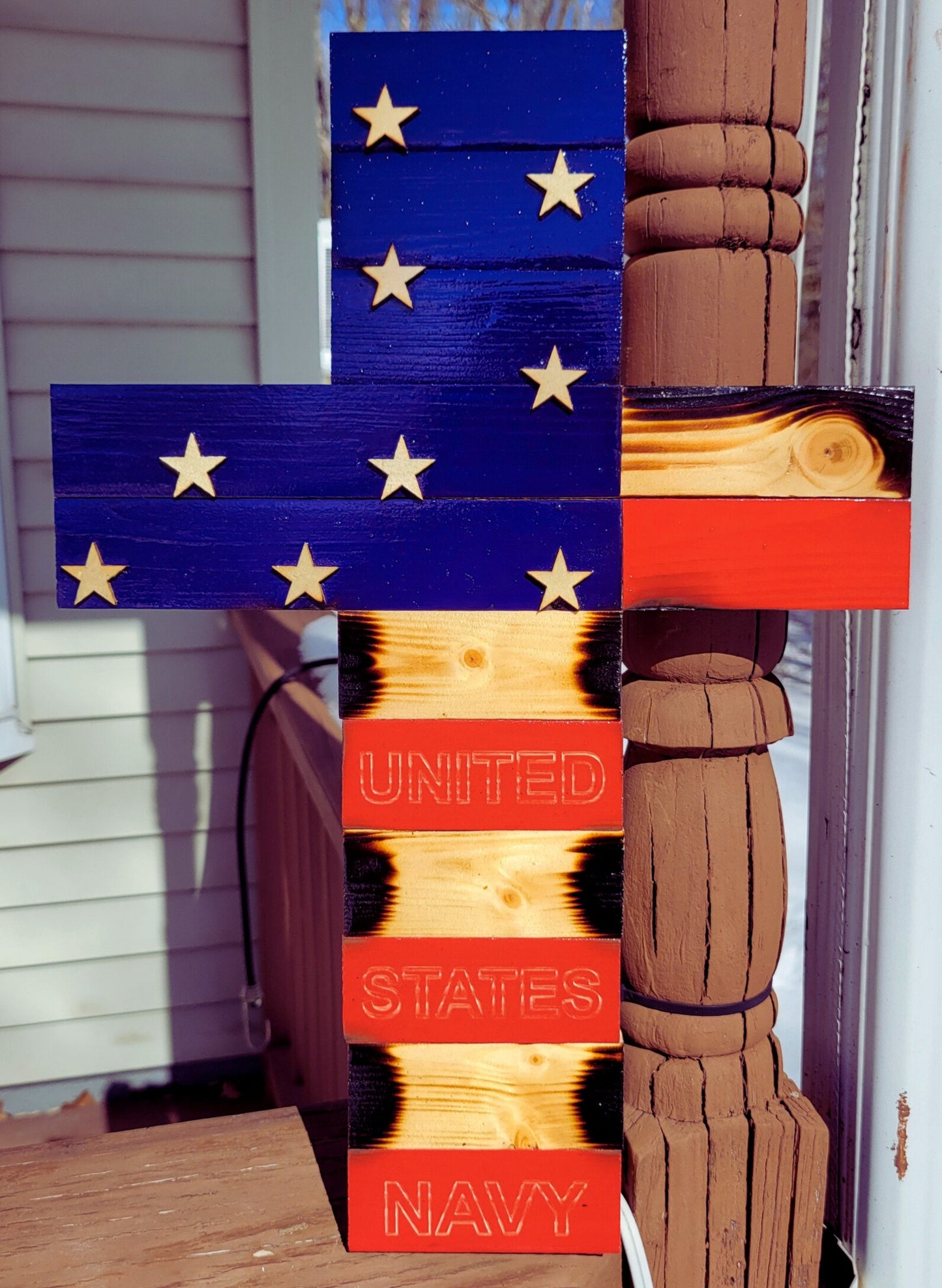 Handcrafted Rustic American Flag Cross