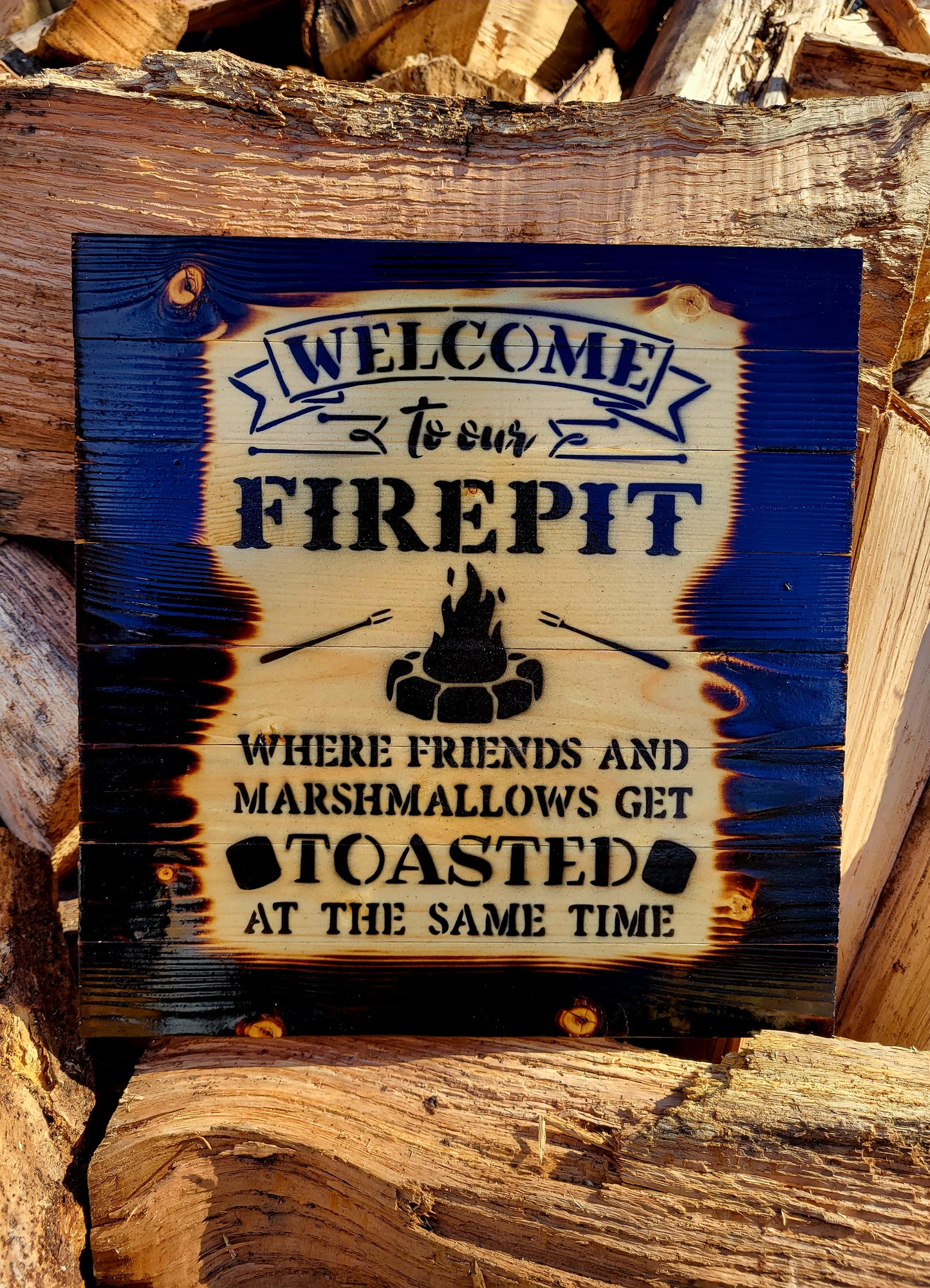 Welcome to our Firepit Where Friends and Marshmallows Get Toasted at the Same Time- Wall Plaque