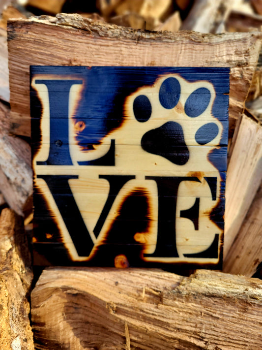 Love (paw)- Wood Plaque