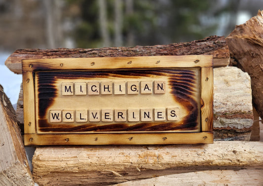 Michigan Wolverines Scrabble Sign