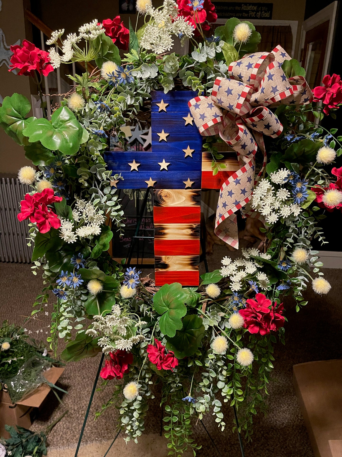 Handcrafted Rustic American Flag Cross